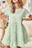 Green Stripe Textured Tiered Short Sleeve Loose Mini Dress sold by Beagle Boutique