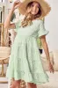 Green Stripe Textured Tiered Short Sleeve Loose Mini Dress sold by Beagle Boutique