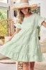 Green Stripe Textured Tiered Short Sleeve Loose Mini Dress sold by Beagle Boutique