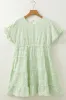 Green Stripe Textured Tiered Short Sleeve Loose Mini Dress sold by Beagle Boutique
