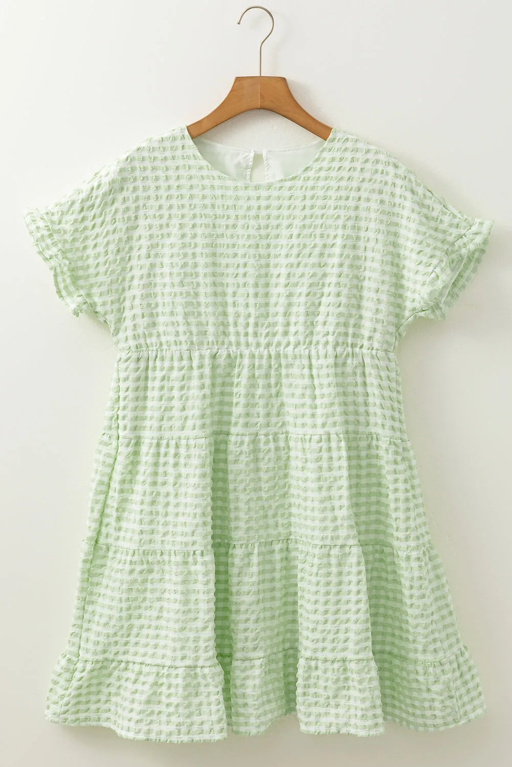 Green Stripe Textured Tiered Short Sleeve Loose Mini Dress sold by Beagle Boutique product image thumbnail 5