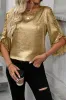 Gold Metallic Luster Frilled Half Sleeve Blouse sold by Beagle Boutique