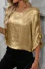Gold Metallic Luster Frilled Half Sleeve Blouse sold by Beagle Boutique