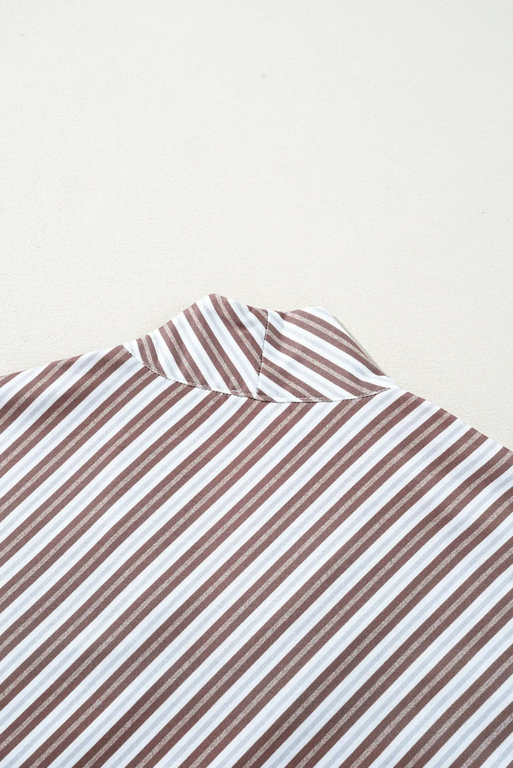 Chestnut Striped Stand V Neck Short Sleeve Blouse sold by Beagle Boutique product image thumbnail 5