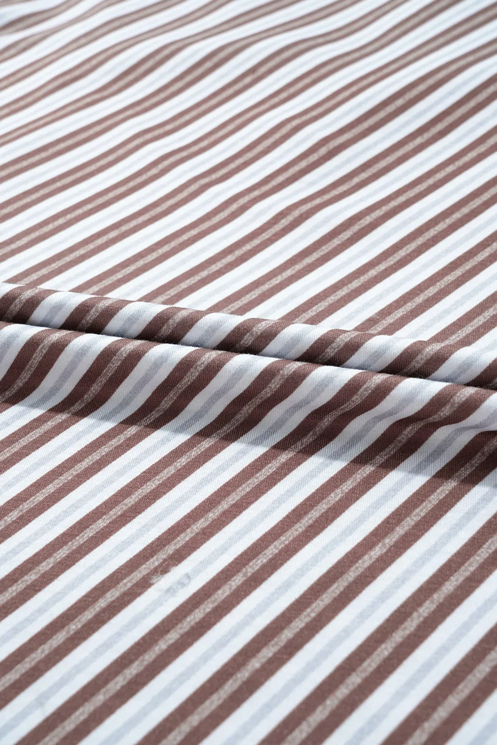 Chestnut Striped Stand V Neck Short Sleeve Blouse sold by Beagle Boutique product image thumbnail 4