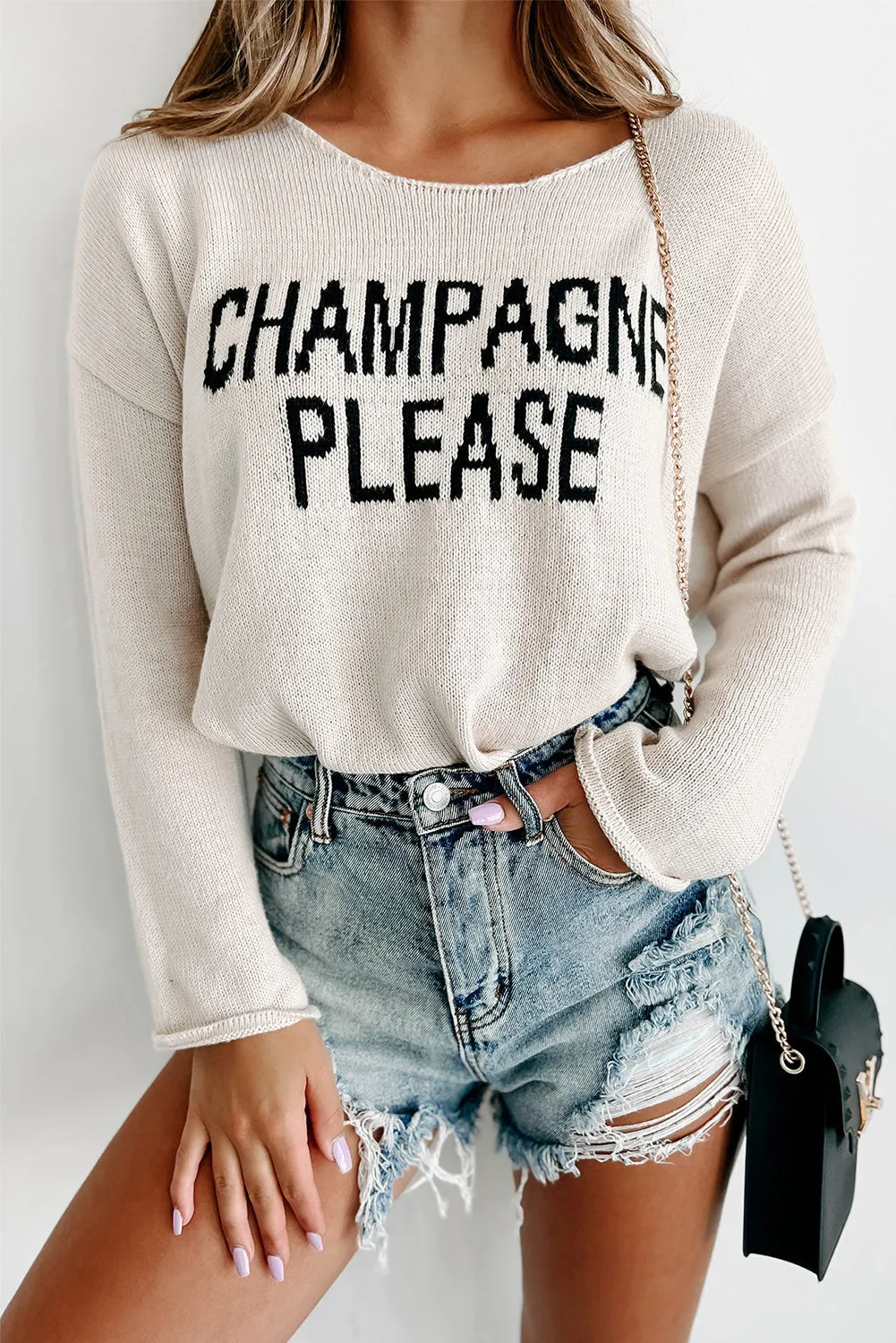 Desert Palm Champagne Please Graphic Sweater sold by Beagle Boutique