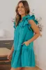 Green Tiered Ruffled Sleeves Mini Dress with Pockets sold by Beagle Boutique