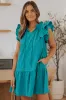 Green Tiered Ruffled Sleeves Mini Dress with Pockets sold by Beagle Boutique