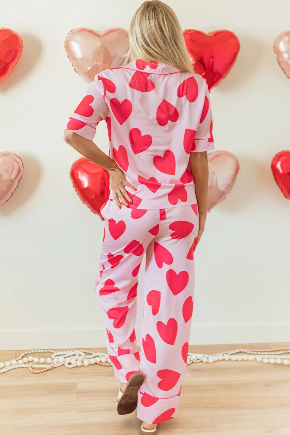 Pink Classic Heart Valentines Short Sleeve Trousers Pyjamas Set sold by Beagle Boutique product image thumbnail 2