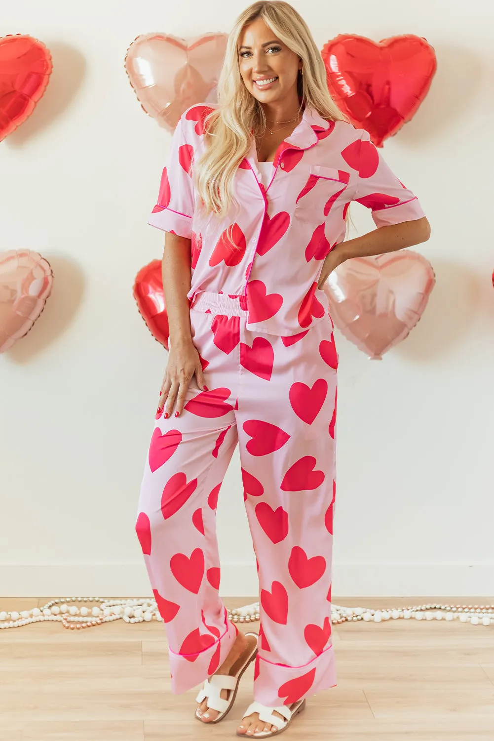 Pink Classic Heart Valentines Short Sleeve Trousers Pyjamas Set sold by Beagle Boutique product image thumbnail 5