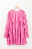 Strawberry Pink Flounce Sleeve Tiered Ruffled Velvet Mini Dress sold by Beagle Boutique