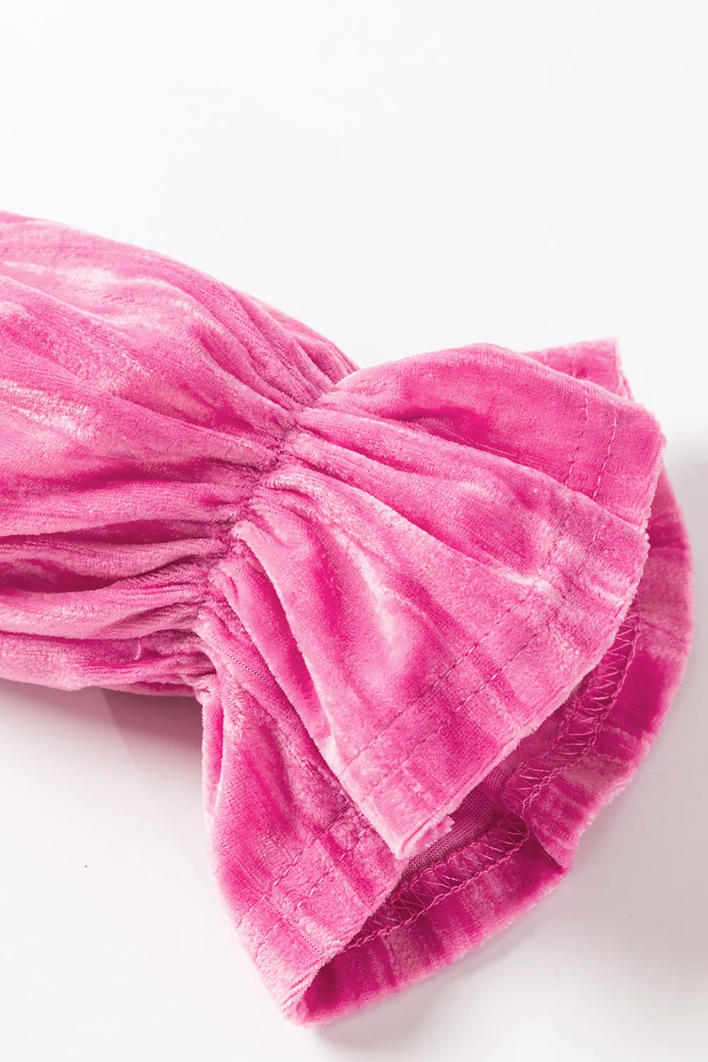 Pink Flounce Sleeve Tiered Ruffled Velvet Mini Dress sold by Beagle Boutique product image thumbnail 3