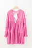 Strawberry Pink Flounce Sleeve Tiered Ruffled Velvet Mini Dress sold by Beagle Boutique