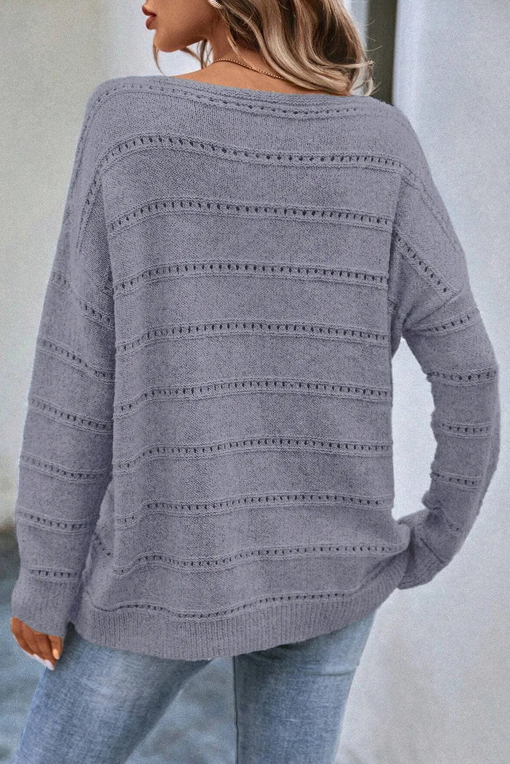 Pale Khaki Boat Neck Drop Shoulder Pointelle Knit Sweater sold by Beagle Boutique product image thumbnail 2