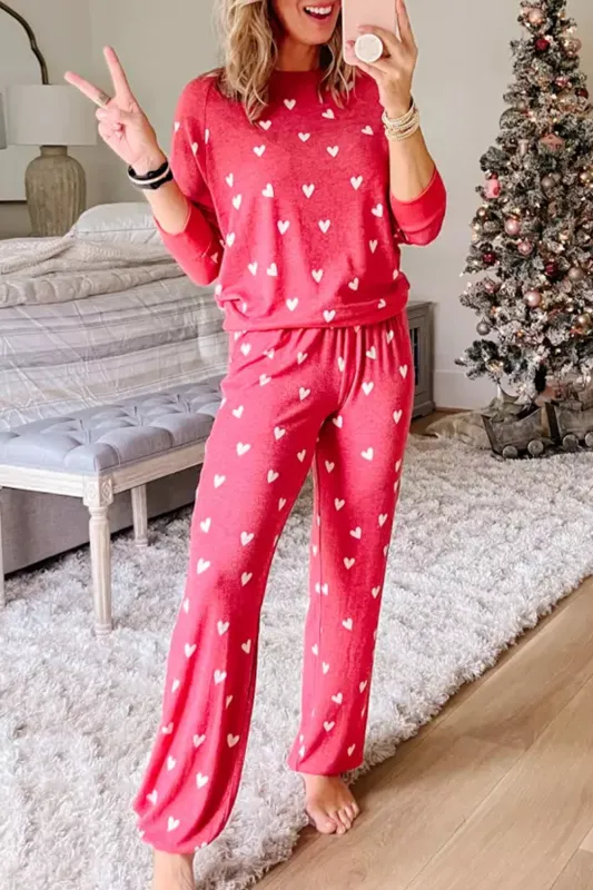 Fiery Red Valentines Heart Print Pants Set sold by Beagle Boutique