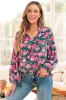 Green Floral Printed Tied Collar Puff Sleeve Blouse sold by Beagle Boutique