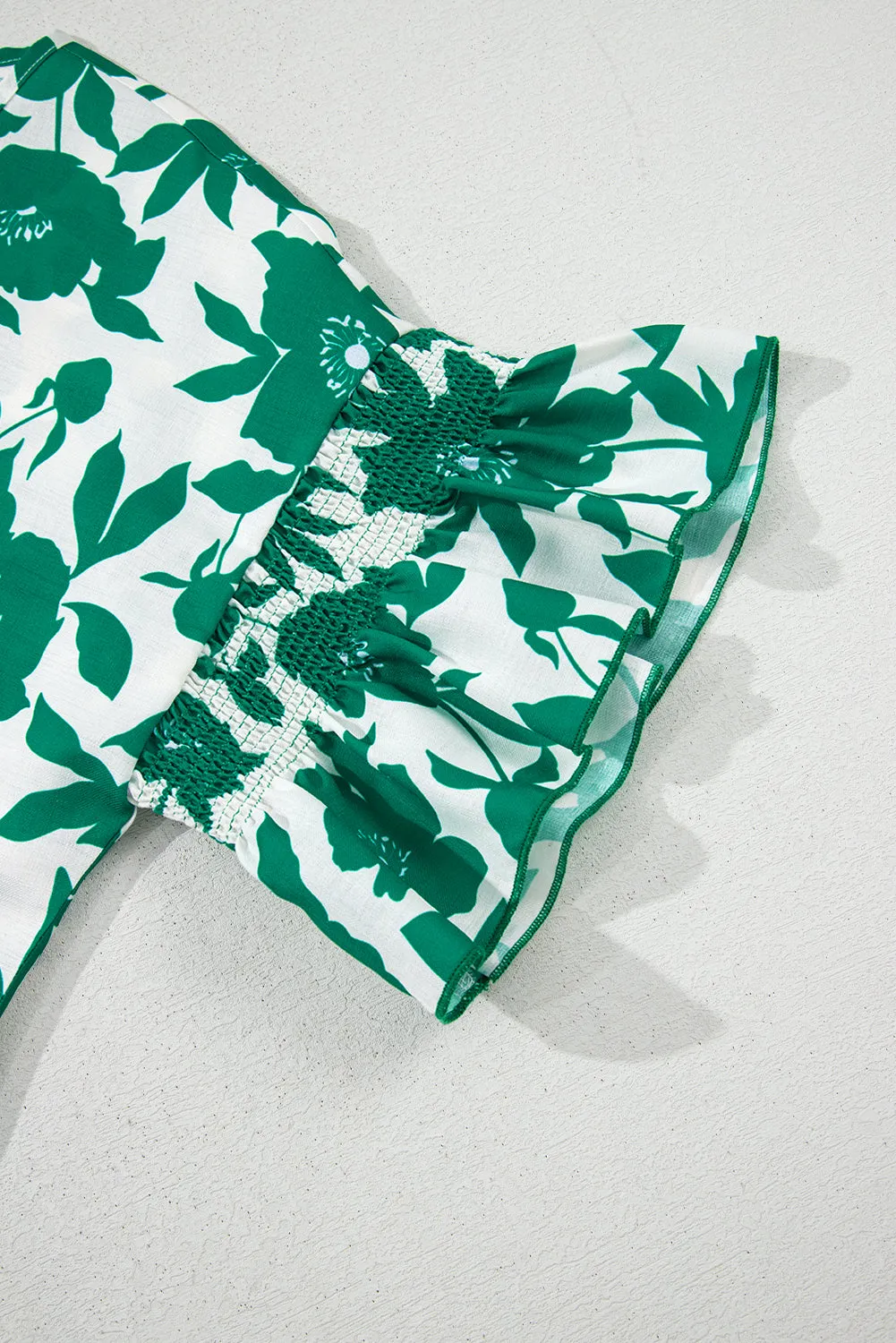 Green Floral Printed Ruffled Short Sleeve Round Neck Loose Blouse sold by Beagle Boutique product image thumbnail 5