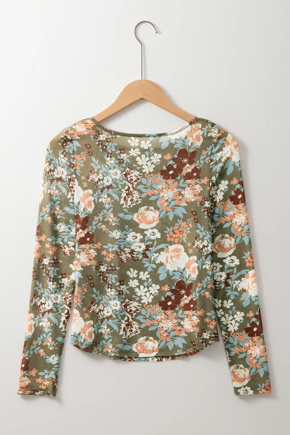 Green Floral Print Mesh Fitted Long Sleeve Top sold by Beagle Boutique product image thumbnail 5