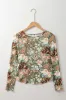 Green Floral Print Mesh Fitted Long Sleeve Top sold by Beagle Boutique