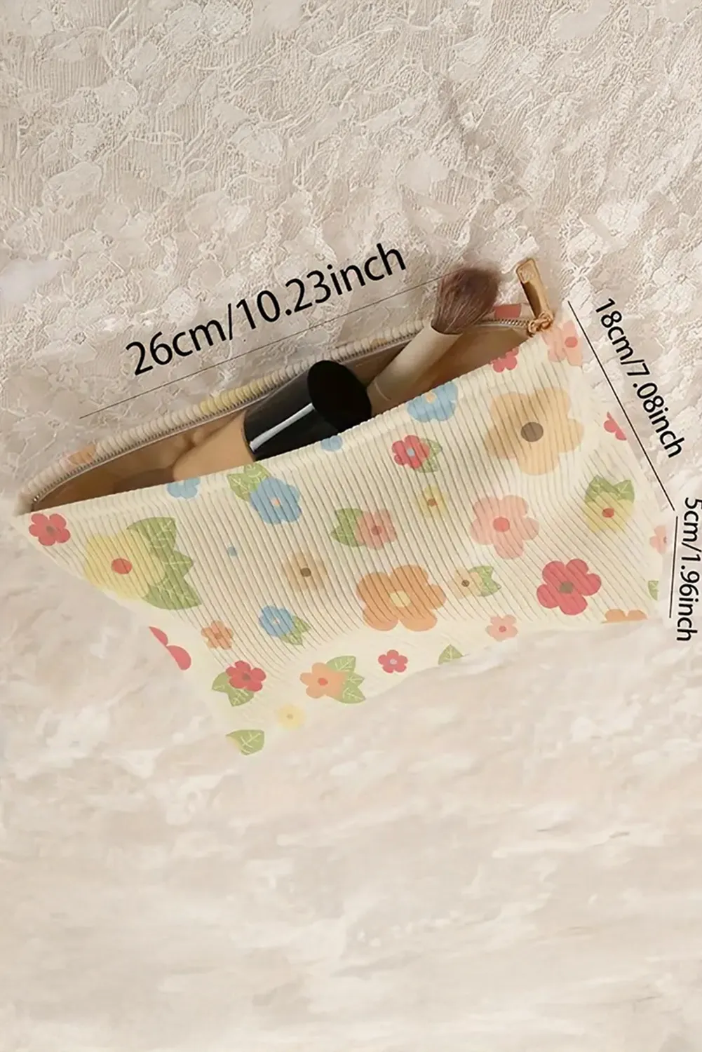 White Flower Leaves Print Zipper Corduroy Makeup Bag sold by Beagle Boutique product image thumbnail 5