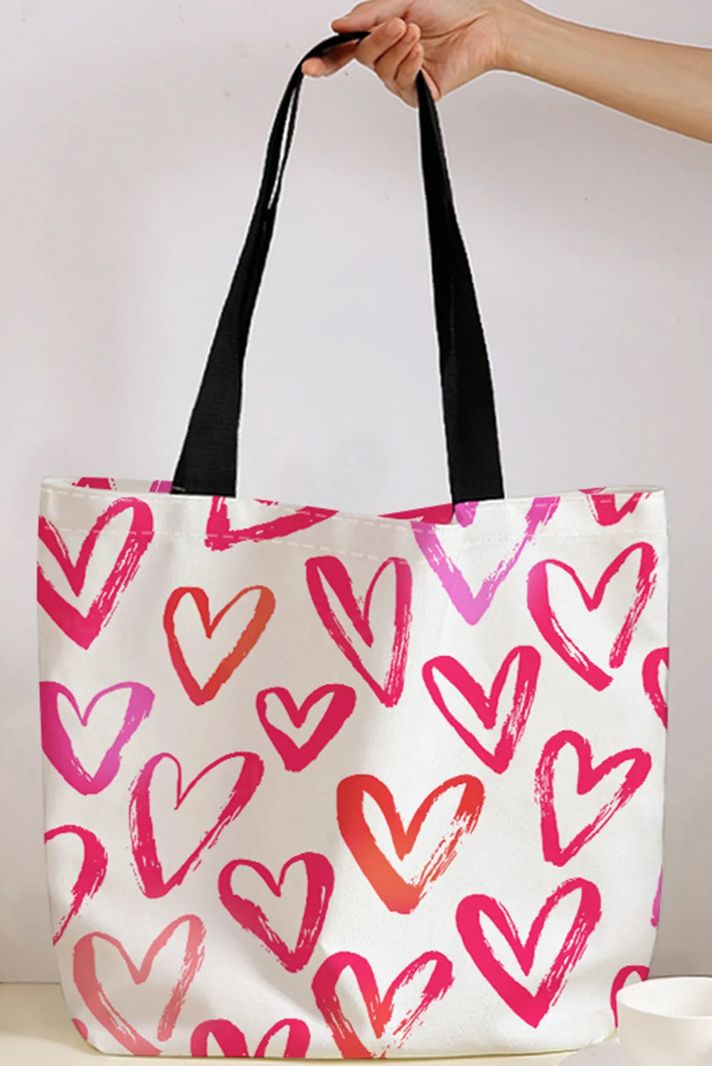 Bright Pink Valentines Heart Pattern Canvas Tote Bag sold by Beagle Boutique product image thumbnail 2