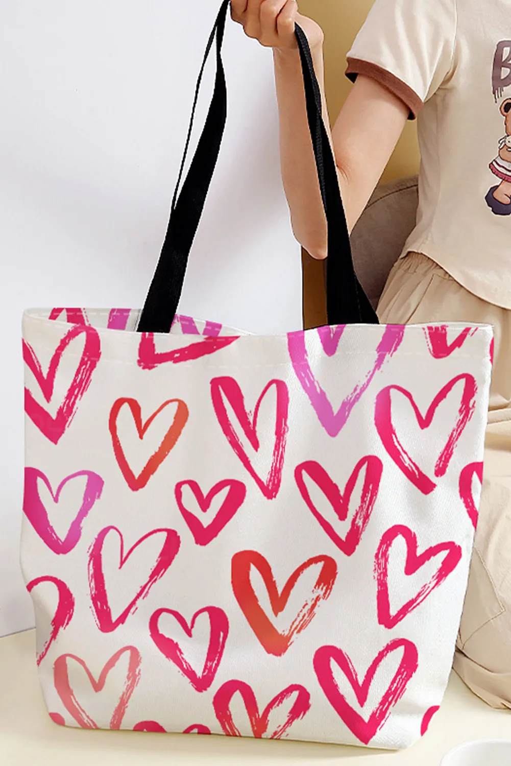 Bright Pink Valentines Heart Pattern Canvas Tote Bag sold by Beagle Boutique