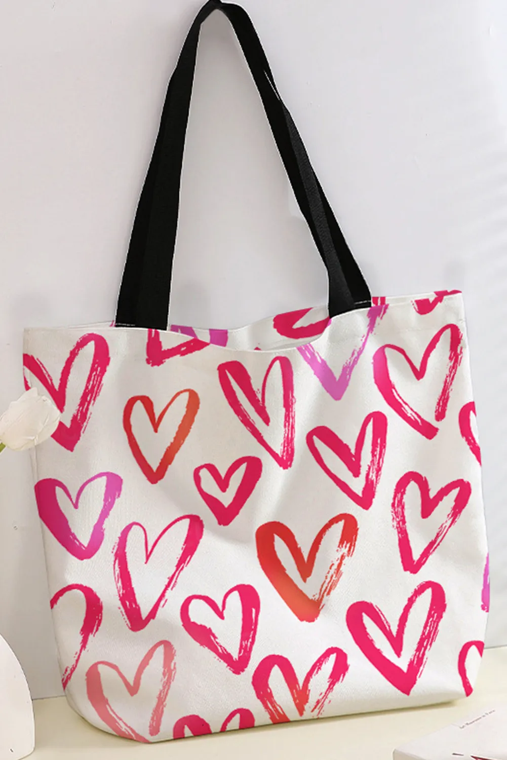 Bright Pink Valentines Heart Pattern Canvas Tote Bag sold by Beagle Boutique product image thumbnail 3
