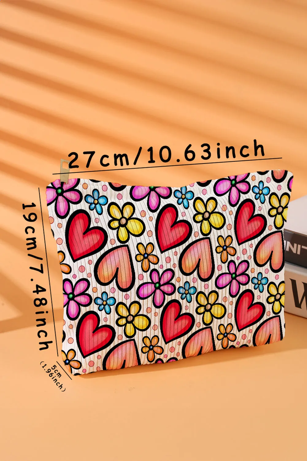 Fiery Red Flower Heart Print Corduroy Makeup Bag sold by Beagle Boutique product image thumbnail 5