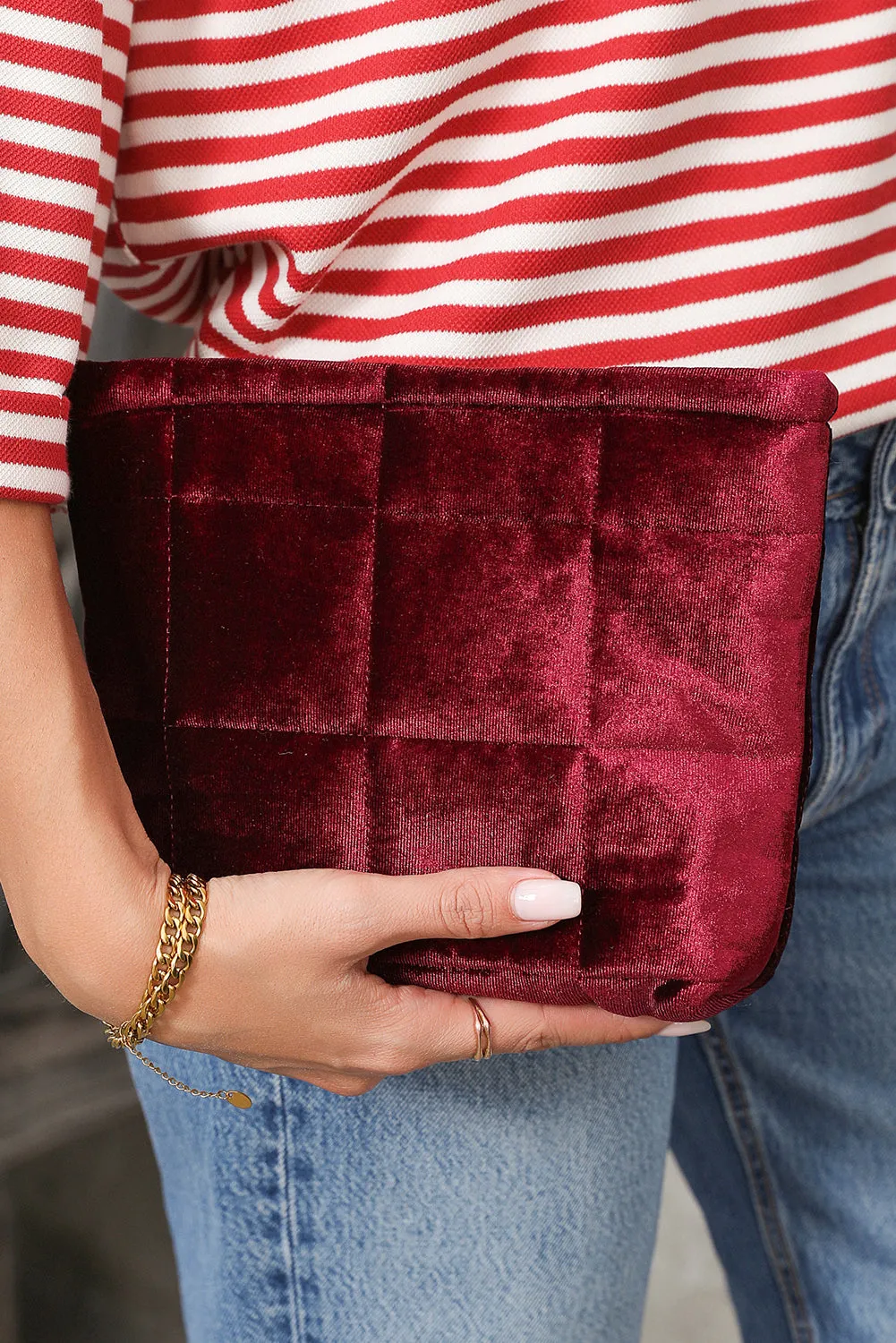 Burgundy Quilted Velour Zipper Makeup Bag sold by Beagle Boutique