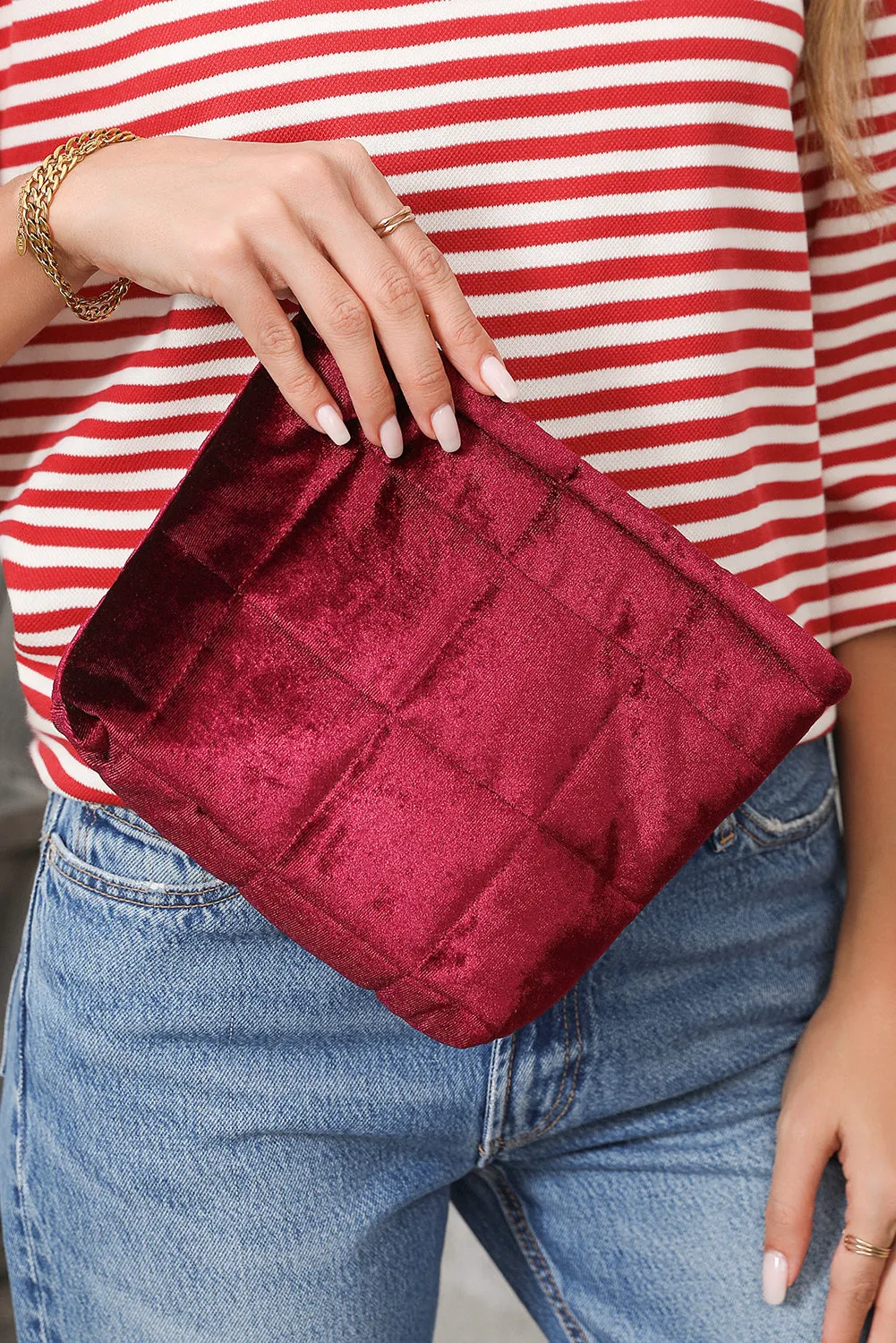 Burgundy Quilted Velour Zipper Makeup Bag sold by Beagle Boutique product image thumbnail 5