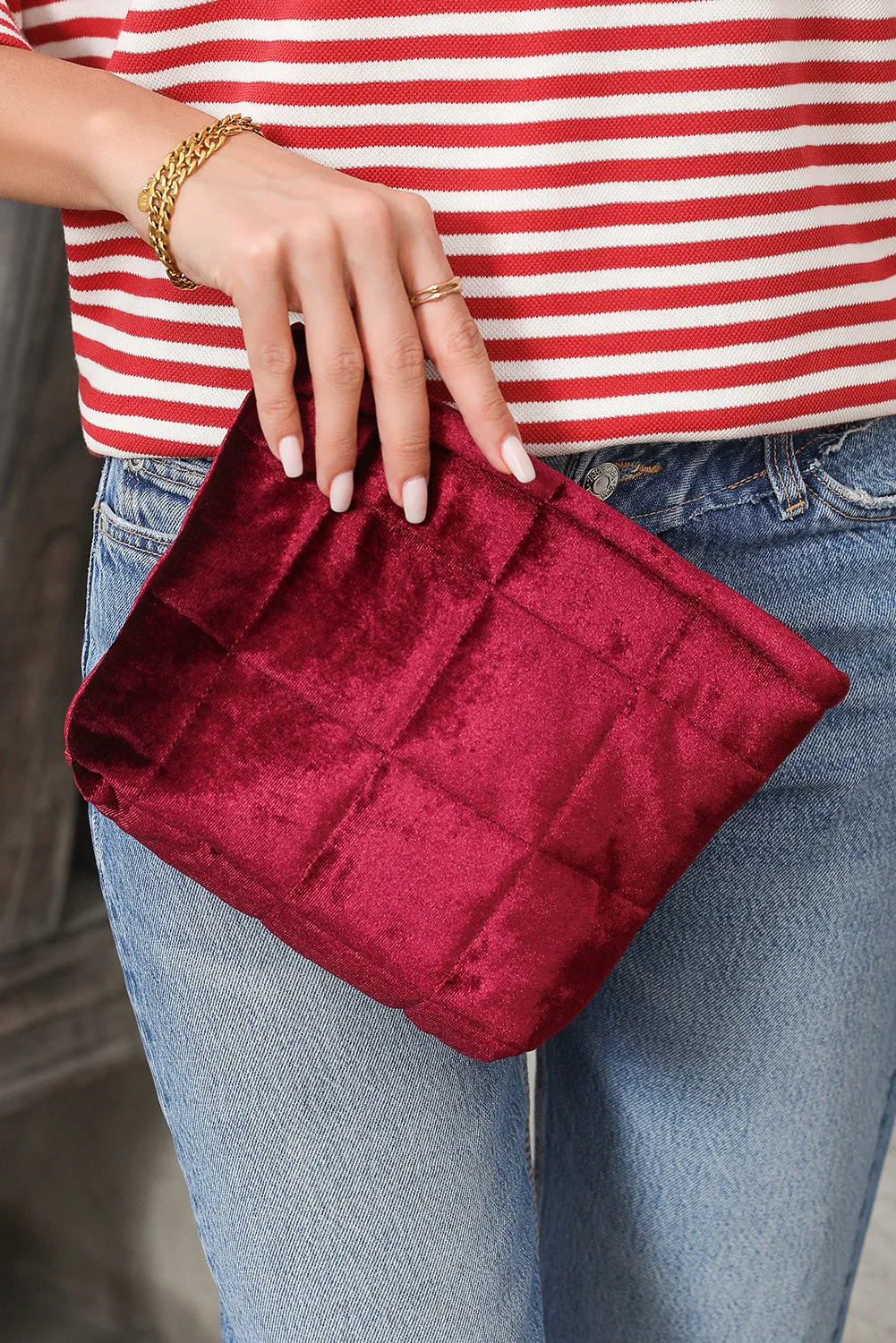 Burgundy Quilted Velour Zipper Makeup Bag sold by Beagle Boutique product image thumbnail 2