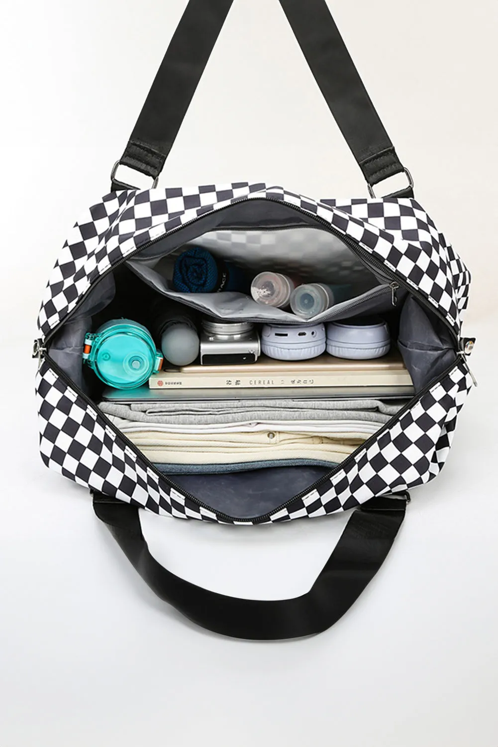 Black Checkered Travel Portable Large Capacity Duffle Bag sold by Beagle Boutique product image thumbnail 2