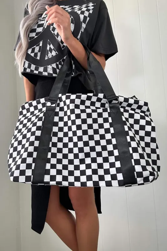 Black Checkered Travel Portable Large Capacity Duffle Bag sold by Beagle Boutique