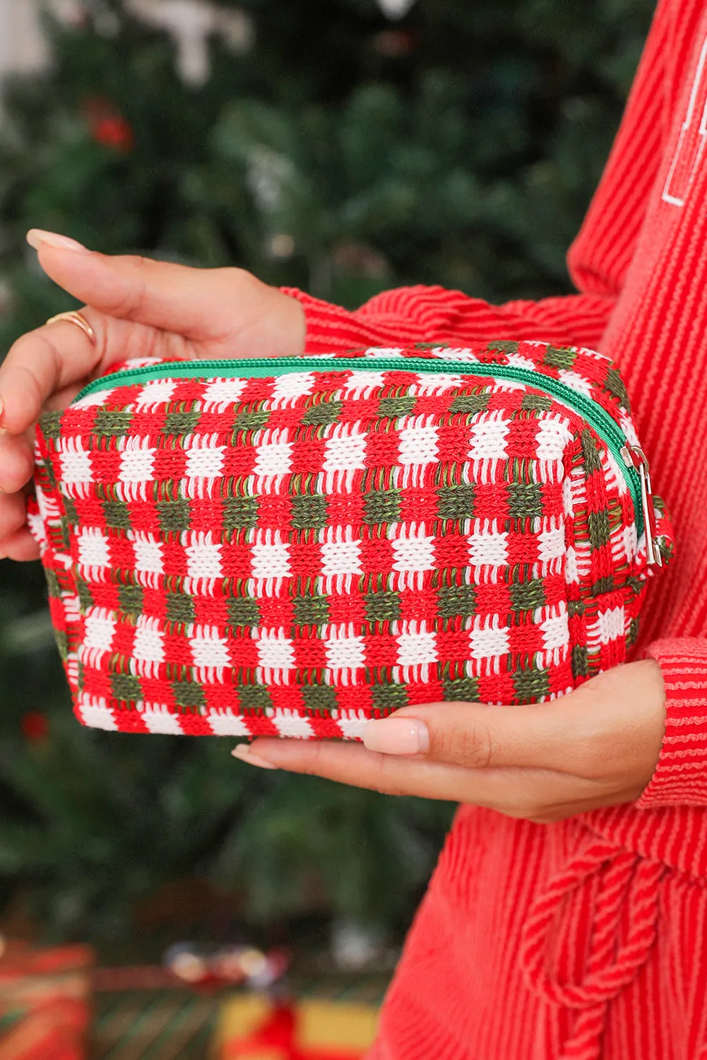 Racing Red Christmas Crochet Zipper Makeup Bag sold by Beagle Boutique
