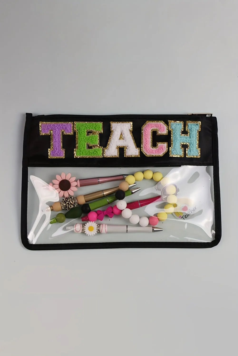 Black TEACH Glitter Chenille Clear PVC Makeup Bag sold by Beagle Boutique product image thumbnail 5