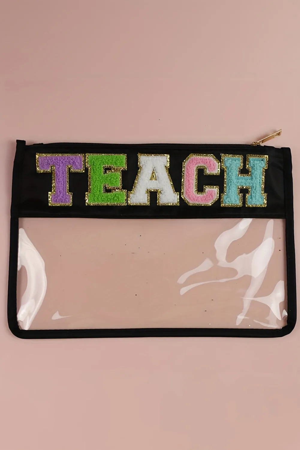 Black TEACH Glitter Chenille Clear PVC Makeup Bag sold by Beagle Boutique product image thumbnail 2