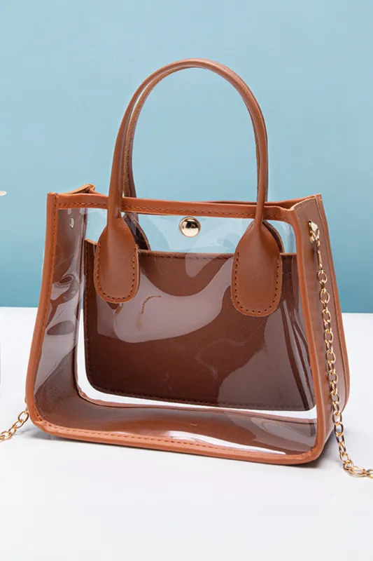 Chestnut PVC PU Leather Chain Strap Clear Shoulder Bag sold by Beagle Boutique