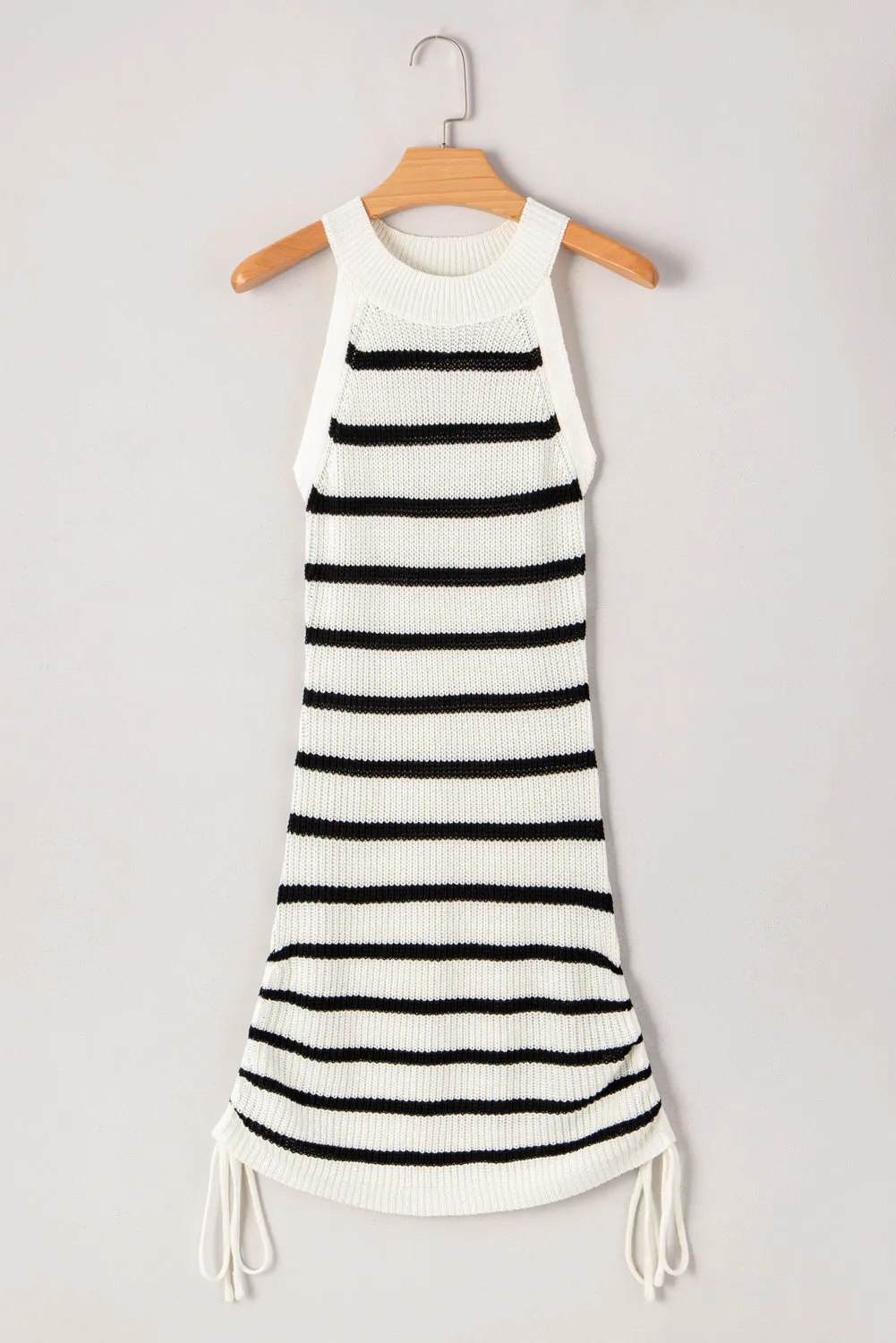 Black Stripe Knit Drawstring Detail Sleeveless Dress sold by Beagle Boutique product image thumbnail 4