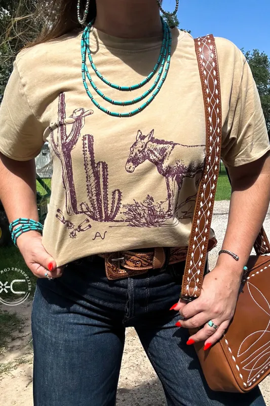Parchment Western Burro Cactus Crew Neck Graphic Tee made by Beagle Boutique