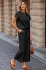 Black Textured Short Sleeve Top and Casual Trouser Set sold by Beagle Boutique