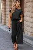 Black Textured Short Sleeve Top and Casual Trouser Set sold by Beagle Boutique