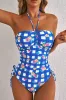 Blue Folk Gingham Halter Ruched Bodice Drawstring Ties One Piece Swimwear sold by Beagle Boutique