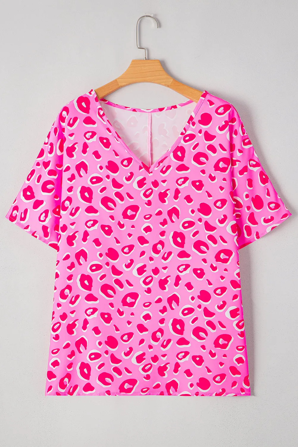 Pink Leopard V Neck Loose Short Sleeve Top sold by Beagle Boutique product image thumbnail 4