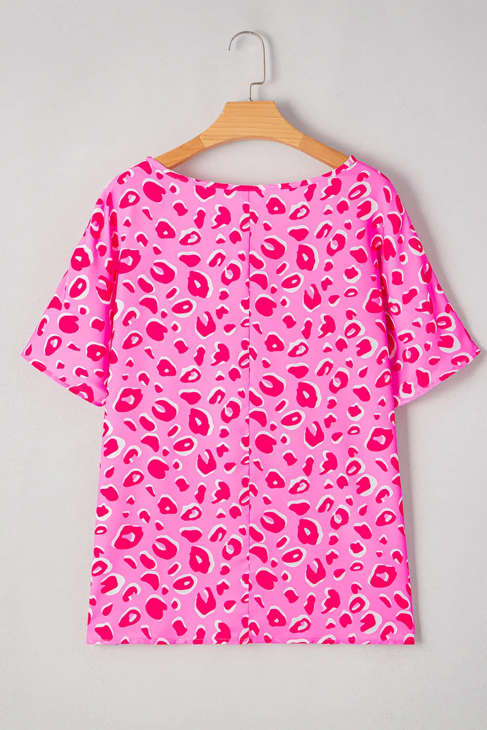 Pink Leopard V Neck Loose Short Sleeve Top sold by Beagle Boutique product image thumbnail 5