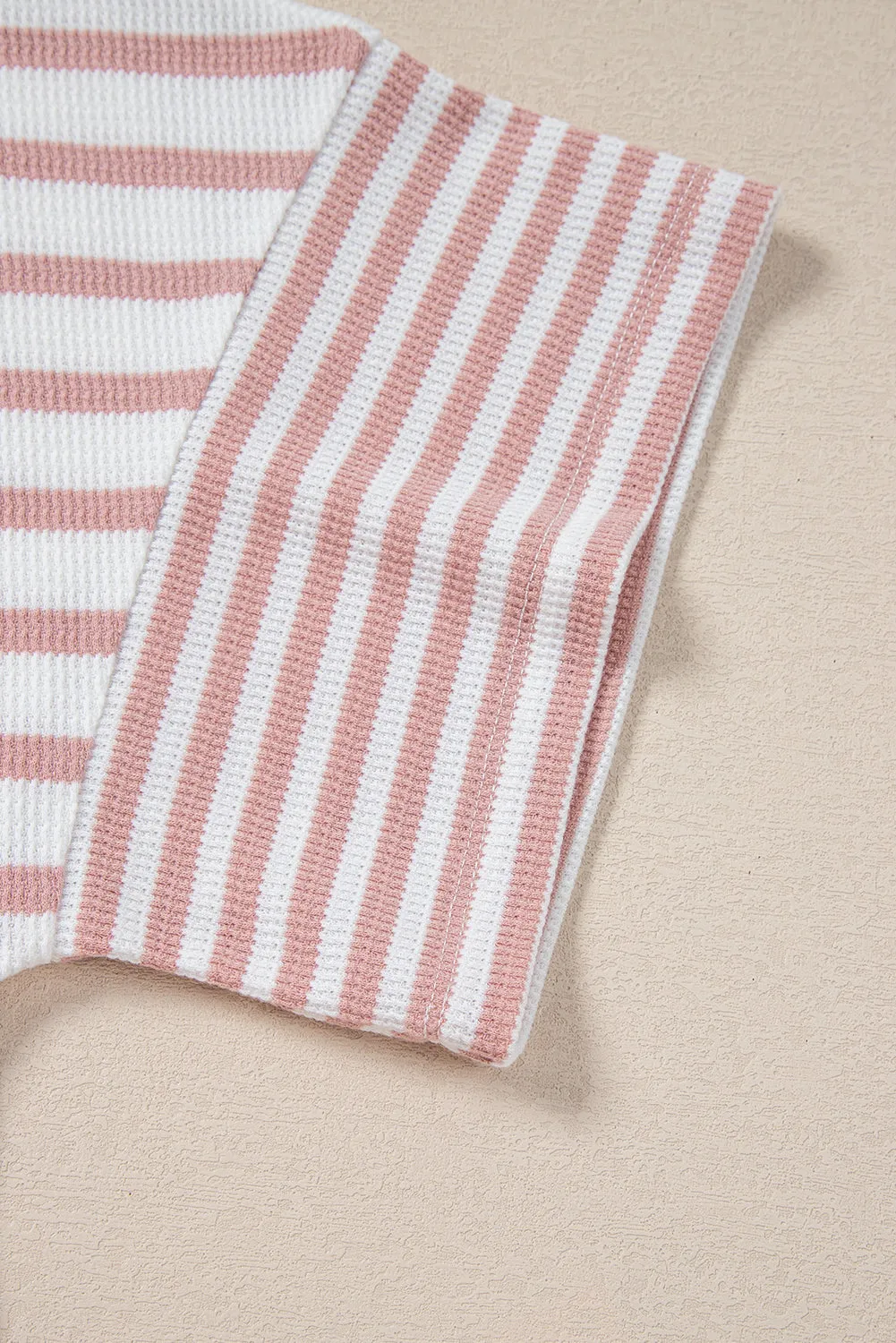 Pink Stripe Waffle Knit Pocketed Half Sleeve Plus Size T Shirt sold by Beagle Boutique product image thumbnail 3
