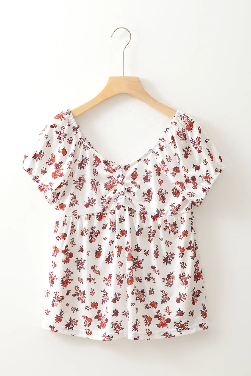 White Boho Floral Ruched Cinched Short Sleeve Blouse sold by Beagle Boutique product image thumbnail 3