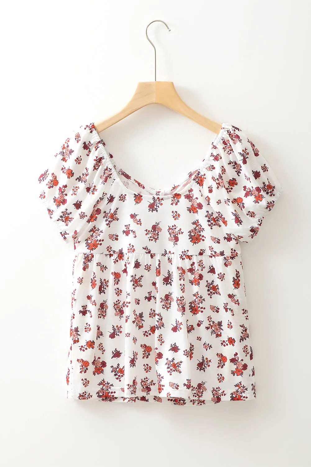 White Boho Floral Ruched Cinched Short Sleeve Blouse sold by Beagle Boutique product image thumbnail 4