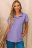 Purple Short Sleeve Buttoned Neck Kangaroo Pocket Hoodie sold by Beagle Boutique