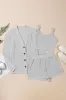 Light Grey 3 Pieces Rib Crop Camisole Matching Shorts Lounge Set with Cardigan sold by Beagle Boutique