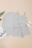 Light Grey 3 Pieces Rib Crop Camisole Matching Shorts Lounge Set with Cardigan sold by Beagle Boutique